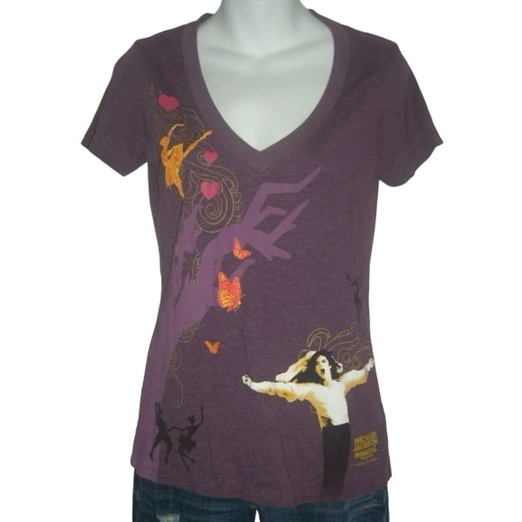 Michael Jackson Tee Shirt The Immortal World Tour Cirque Soleil Glitter Purple M - Picture 1 of 8